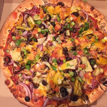 Pizza Guys - Buffalo chicken pizza with some odd-colored sauce drizzled on top. - Pizza Near Me - Hayward, California Pizza Guys - Buffalo chicken pizza with some odd-colored sauce drizzled on top. - Pizza Near Me - Hayward, California