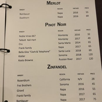 The Palms - Wine menu - Seafood Near Me - Fresno, California