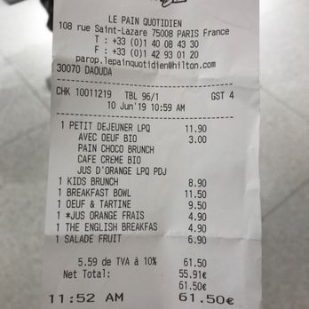 Le Pain Quotidien - Receipt - Breakfast & Brunch Near Me - Paris, 75 Le Pain Quotidien - Receipt - Breakfast & Brunch Near Me - Paris, 75