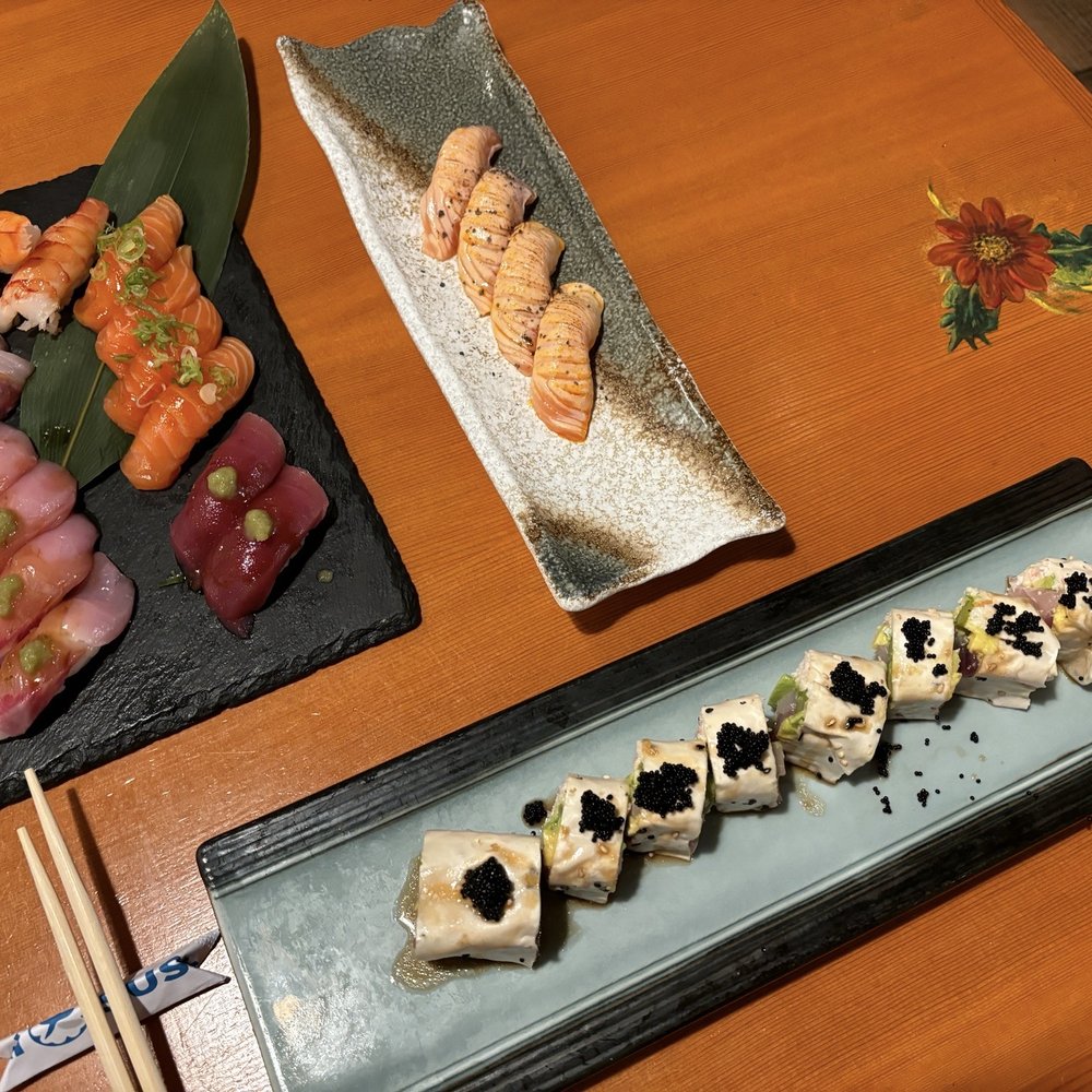 DAI Sushi - One of the "not rice - soy paper" rolls and multiple nigiris, including salmon belly ! - Japanese Near Me - Westminster, California
