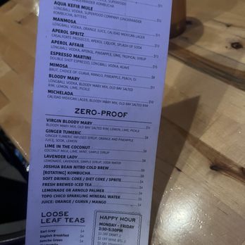 Second Nature - Cocktail menu, virgin drinks and teas - Breakfast & Brunch Near Me - San Diego, California