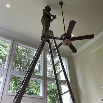 Rodriguez Electric - Installing ceiling fan and recessed light 20 feet high - Electricians Near Me - Oakton, Virginia Rodriguez Electric - Installing ceiling fan and recessed light 20 feet high - Electricians Near Me - Oakton, Virginia