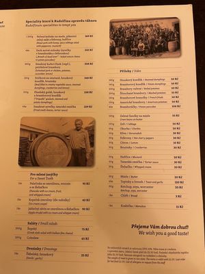 Menu photo 2 Pivnice a restaurace U Rudolfina Prague, PR Menu photo 2 Pivnice a restaurace U Rudolfina Prague, PR