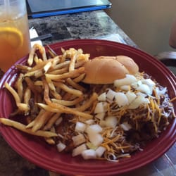 Soren's Cafe at SkyRidge Golf Course - Susan is having the Chili Burger