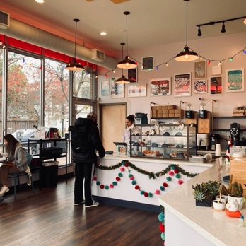 Academic Coffee - inside of the shop plus christmas decor - Bakeries Near Me - San Jose, California