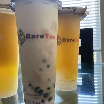 RareTea - Mango slush with lychee jello and handmade taro with fresh milk and boba - doordash - Bubble Tea Near Me - Sacramento, California
