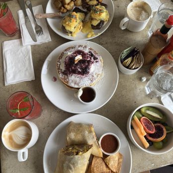 Cafe Topes - Crack burrito, crack Benedict, lemon ricotta pancakes, bowl of fruit - Coffee & Tea Near Me - Carlsbad, California