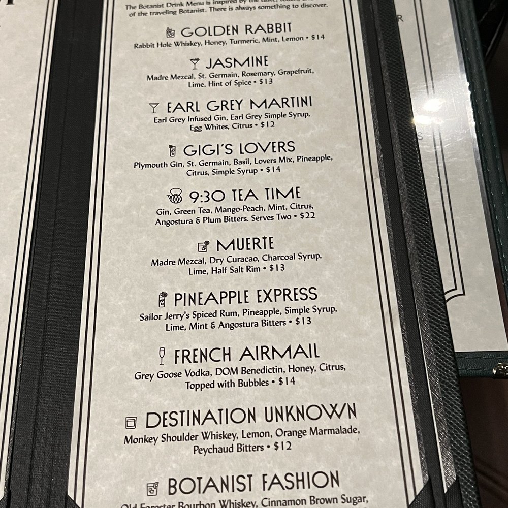 The Botanist - Menu - Cocktail Bars Near Me - Bakersfield, California