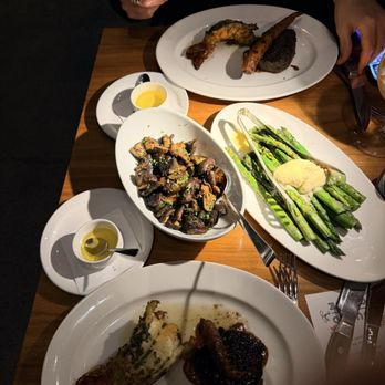 Guard and Grace Modern Steakhouse - Filet mignon, lobster tail, grilled mushrooms, and asparagus with butter - New American Near Me - Houston, Texas Guard and Grace Modern Steakhouse - Filet mignon, lobster tail, grilled mushrooms, and asparagus with butter - New American Near Me - Houston, Texas