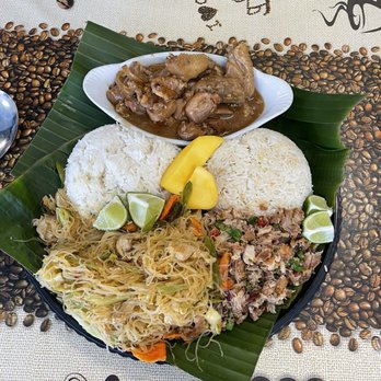 Manila Bay Express - Chicken Adobo at the top Pancit Bihon at the bottom left Sisig on the bottom right - Filipino Near Me - Grandview, Missouri Manila Bay Express - Chicken Adobo at the top Pancit Bihon at the bottom left Sisig on the bottom right - Filipino Near Me - Grandview, Missouri