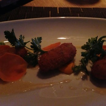 Edge Brasserie - #miamispice2013 Croquetas (3) chicken and truffle Croquetas, carrot purée and parsley salad - Cocktail Bars Near Me - Miami, Florida Edge Brasserie - #miamispice2013 Croquetas (3) chicken and truffle Croquetas, carrot purée and parsley salad - Cocktail Bars Near Me - Miami, Florida