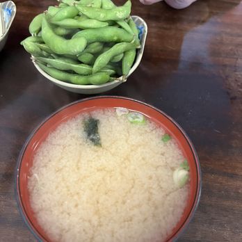 Akagi Restaurant - Edamame and miso soup - Japanese Near Me - San Bruno, California