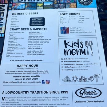 Vickery's Bar & Grill - Back of menu - Bars Near Me - Mount Pleasant, South Carolina Vickery's Bar & Grill - Back of menu - Bars Near Me - Mount Pleasant, South Carolina