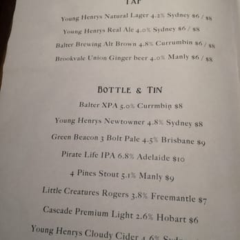 Hope and Anchor - Beer and cider menu - Beer Bar Near Me - Paddington, QLD