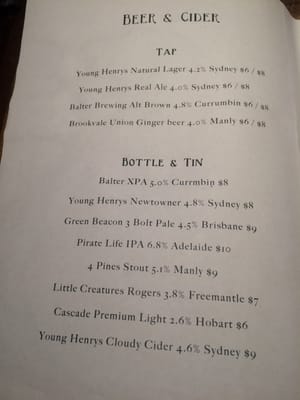 Menu photo 1 Hope and Anchor Paddington, QLD