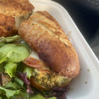 Tea Rex Cafe & Specialty Teas - Chicken sandwich, lettuce, tomato, pesto sauce very delicious and salad - Sandwiches Near Me - San Francisco, California