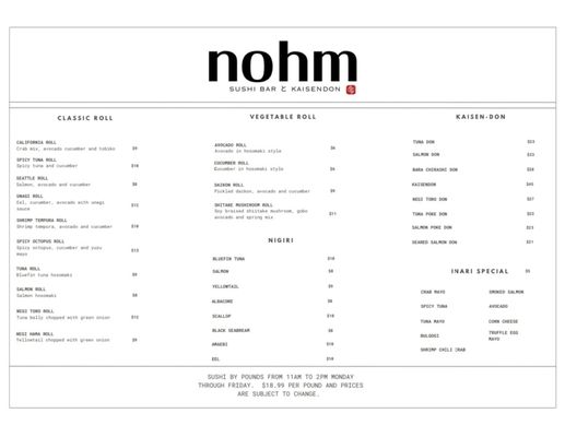 Menu photo 2 Nohm Seattle, WA