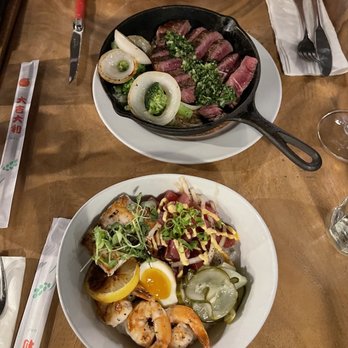 Fond - Seared Sirloin (top), Tsunami bowl (bottom) - Asian Fusion Near Me - Lahaina, Hawaii