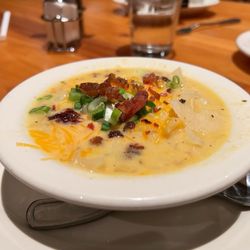 Black Angus Steakhouse - Stood by the bus stop with a felt pen In this suburban hell 12 oz NY Strip w/ loaded baked potato soup & potatoes au gratin