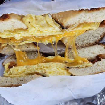 Bagel Bagel - Bacon, Egg, and Cheddar on a plain bagel - Bagels Near Me - Liverpool, New York