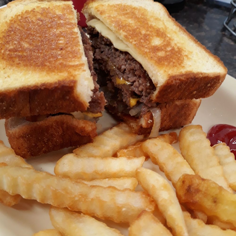 Cliffside Diner - Cliffside Burger minus sauce with crinkle cut fries - American Near Me - Frankfort, Kentucky Cliffside Diner - Cliffside Burger minus sauce with crinkle cut fries - American Near Me - Frankfort, Kentucky