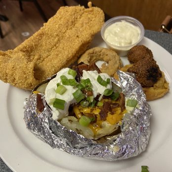Ramsey's Restaurant - Fried Catfish and loaded baked potato - New American Near Me - Victoria, Texas Ramsey's Restaurant - Fried Catfish and loaded baked potato - New American Near Me - Victoria, Texas