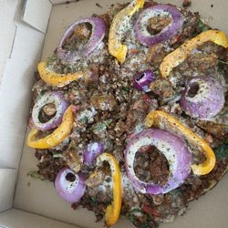 Vegan Voodoo - Vegan sausage pizza, equivalent to a meat lovers pizza.
