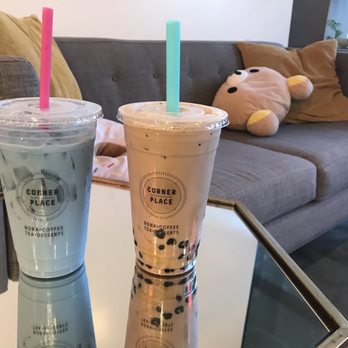 Hooked On Coffee - Butterfly Skyfall Milk Tea and Almond Milk Tea with boba and custard pudding - Coffee & Tea Near Me - Whittier, California
