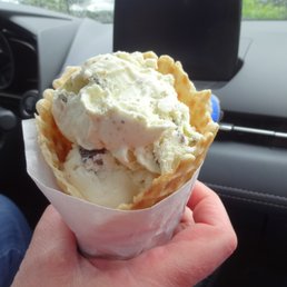 Waffle cone with pistachio & Almond Joy, at J Foster Ice Cream in Avon, CT. Waffle cone with pistachio & Almond Joy, at J Foster Ice Cream in Avon, CT.