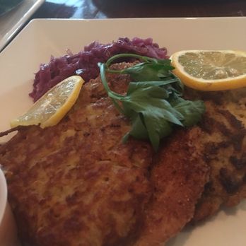 Farm To Table Bistro - Pork cutlet, red cabbage, applesauce, potato pancakes (latkes) - American Near Me - Fishkill, New York