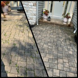 Hi-Fi Pressure Washing - Before and after comparison photo of a extremely satisfied clients Walkway transformation!