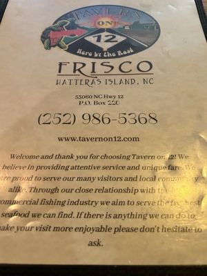 Menu photo 2 Tavern on 12 Frisco, NC Menu photo 2 Tavern on 12 Frisco, NC