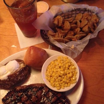 Texas Roadhouse - NY strip steak ,Baked Potato, Buttered corn & Fried pickle chips. - Steakhouses Near Me - Sycamore, Illinois Texas Roadhouse - NY strip steak ,Baked Potato, Buttered corn & Fried pickle chips. - Steakhouses Near Me - Sycamore, Illinois