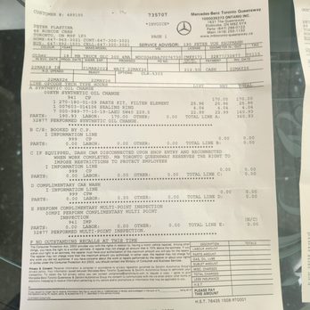 Mercedes-Benz - Labor flat fee $170??? Oil $160 Ridiculous charges for an oil change. - Car Dealers Near Me - Etobicoke, Ontario