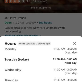 Angelo's Pizza - Time stamp of time we were there and time I searched their closing time - Pizza Near Me - New York, New York