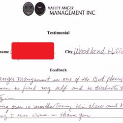 Valley Anger Management - Hand written testimonials