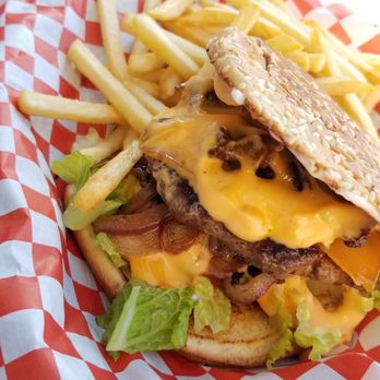 Falafel Flare - Front: Bacon Burger (no tomato, added grilled onions) Back: Baadmash - Mediterranean Near Me - Tracy, California