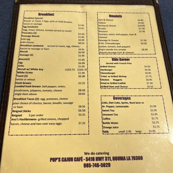 Pop’s Cajun Cafe - Menu - Cajun/Creole Near Me - Houma, Louisiana