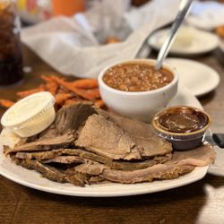 Thig's Bbq House & Catering - Brisket with baked beans and sweet potato fries