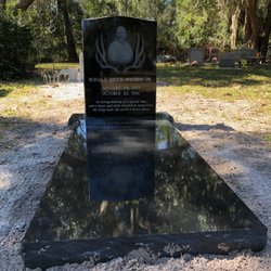 B & B Monuments - Black granite single upright and base with matching ledger (grave cover)