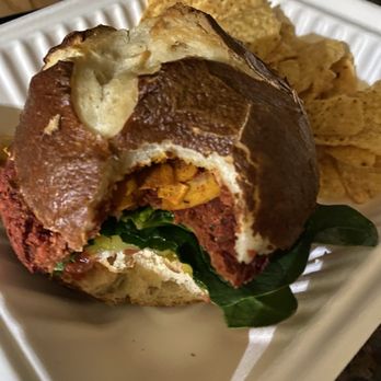 Hippy Chick Hummus - Beet burger with chips - Kombucha Near Me - Frederick, Maryland Hippy Chick Hummus - Beet burger with chips - Kombucha Near Me - Frederick, Maryland