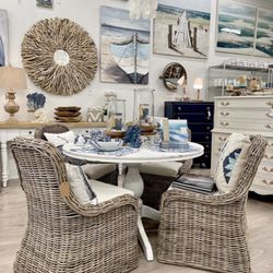 Refreshed Coastal Inspired Living - Coastal chairs and pedestal table
