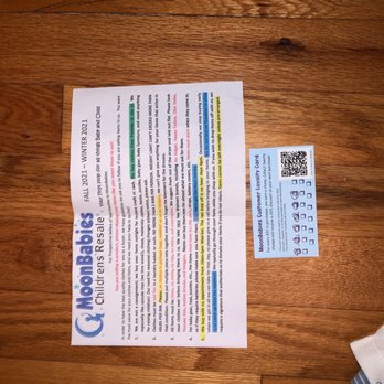 MoonBabies Children's Resale - Loyalty card and instructions for sale items. - Children's Clothing Near Me - Fleming Island, Florida