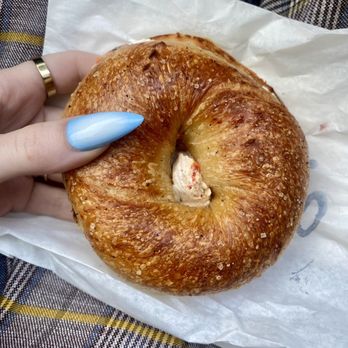Stoop Kid - Bagel with red pepper romesco schmear - Burgers Near Me - Phoenix, Arizona