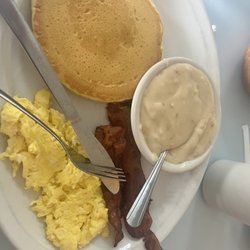 The Diner - Pancake breakfast w gravy and bacon