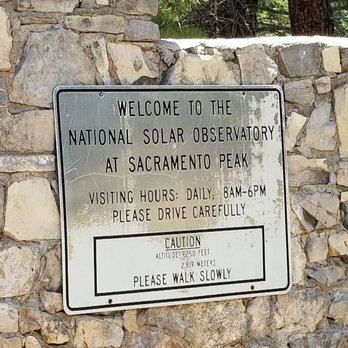 Sunspot Solar Observatory - Please note the "Caution" on the entry sign. Altitude 9250' - Observatories Near Me - Sunspot, New Mexico Sunspot Solar Observatory - Please note the "Caution" on the entry sign. Altitude 9250' - Observatories Near Me - Sunspot, New Mexico