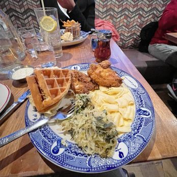 Founding Farmers DC - Fried Chicken & Waffle with Collards and Cabbage, Mac and Cheese - American Near Me - Washington, DC, District of Columbia Founding Farmers DC - Fried Chicken & Waffle with Collards and Cabbage, Mac and Cheese - American Near Me - Washington, DC, District of Columbia