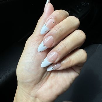 Gloss Nails Studio - Long Gel X - French tips with rhinestones - Nail Salons Near Me - Santa Clarita, California Gloss Nails Studio - Long Gel X - French tips with rhinestones - Nail Salons Near Me - Santa Clarita, California