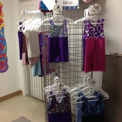 Gymworks Gymnastics - Leotards for sale in the entryway.