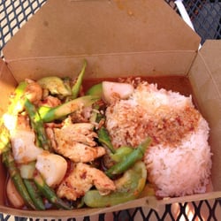 Spicy asparagus, made spicy enough to make my lips tingle after eating. They can tone it down to mild, too